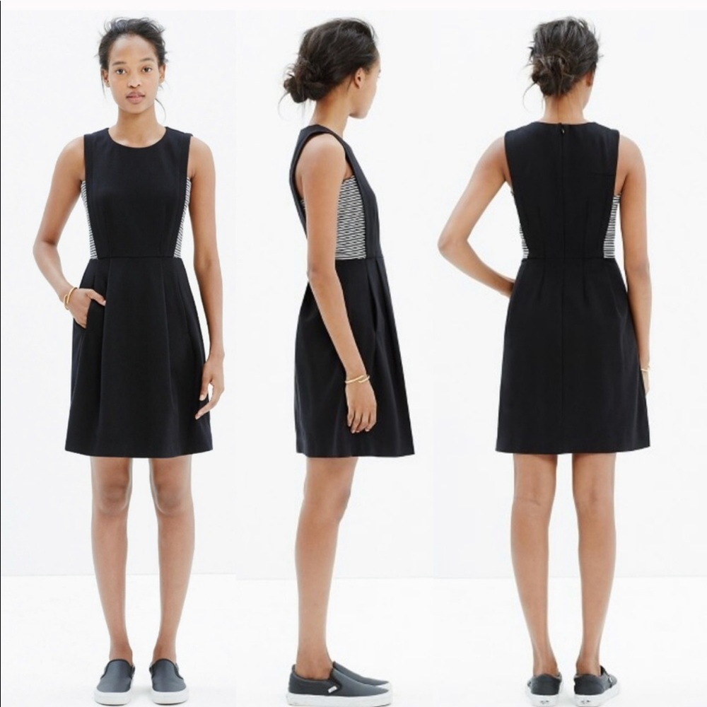 Madewell Abroad Dress - black w/ Inset Stripes